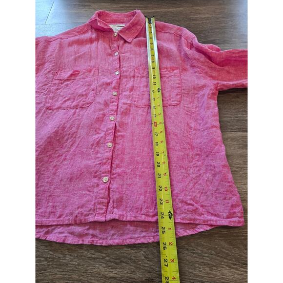 Rachel Zoe 100% Linen Pink Button-Up Shirt Size L, Breezy & Bold Vibes Vacay - Picture 5 of 7